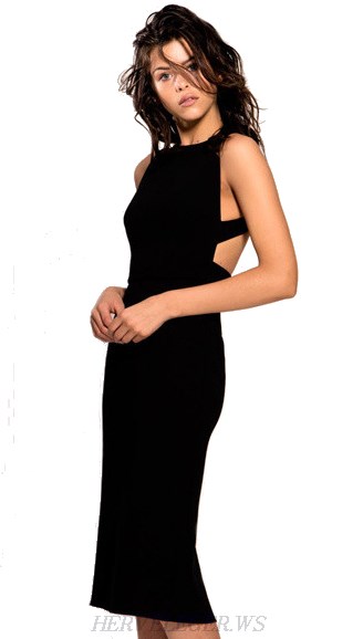 Herve Leger Black Cut Out Back Bandage Dress