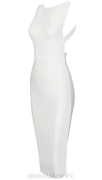 Herve Leger White Cut Out Back Bandage Dress