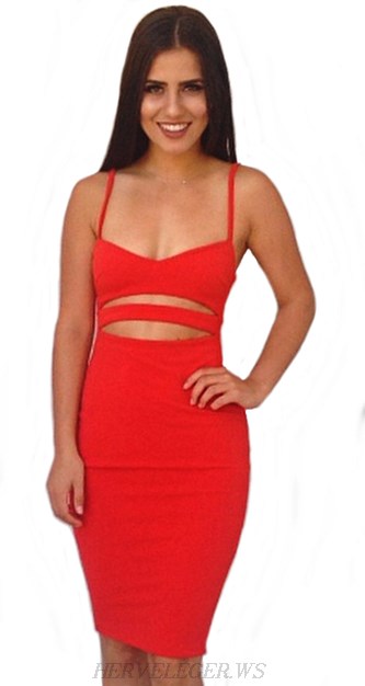 Herve Leger Red Cut Out Bandage Dress Herve Leger Red Cut Out Bandage Dress