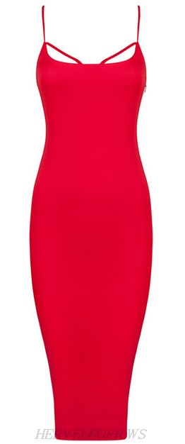 Herve Leger Red Cut Out Lace Up Dress