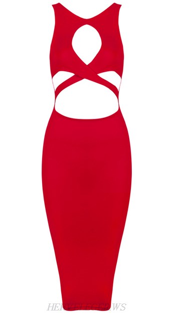 Herve Leger Red Cut Out Bandage Dress Herve Leger Red Cut Out Bandage Dress