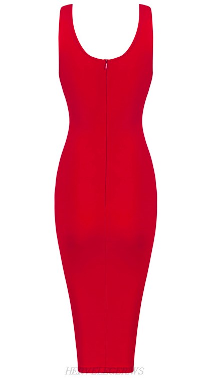 Herve Leger Red Cut Out Bandage Dress