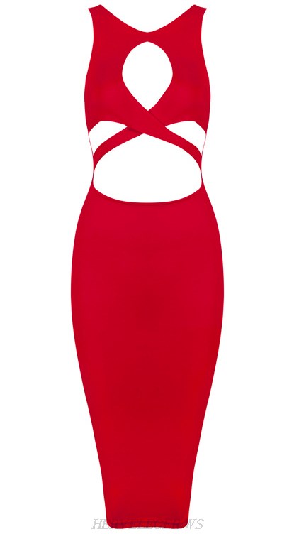 Herve Leger Red Cut Out Bandage Dress