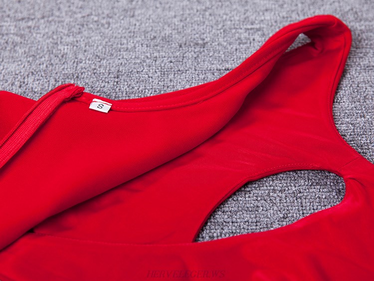 Herve Leger Red Cut Out Bandage Dress
