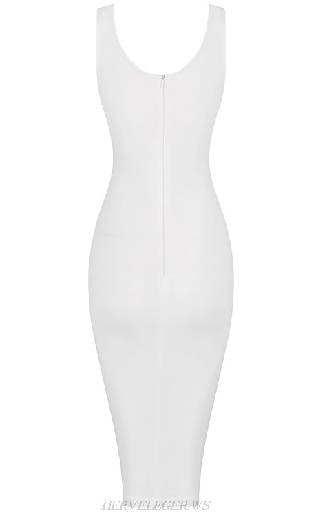 Herve Leger White Cut Out Bandage Dress