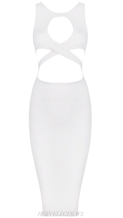 Herve Leger White Cut Out Bandage Dress