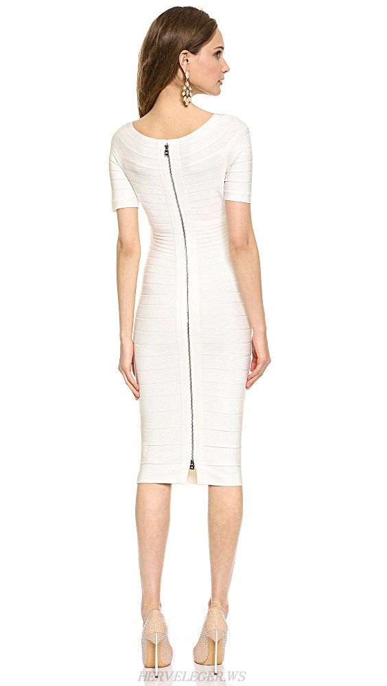 Herve Leger White Cut Out Signature Bandage Dress