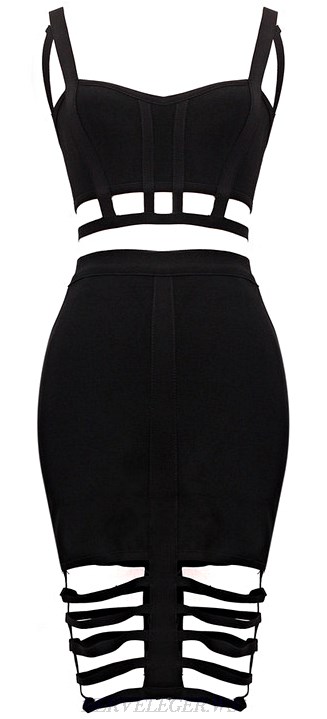 Herve Leger Black Cut Out Two Piece Bandage Dress