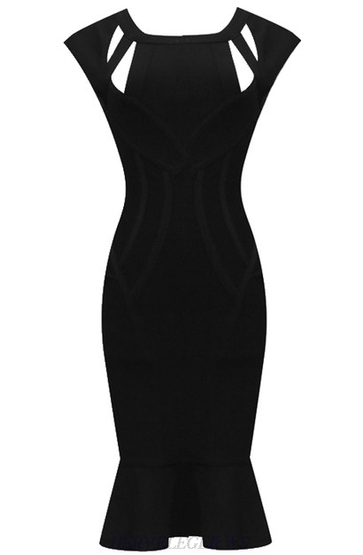 Herve Leger Black Cutout Fluted Dress