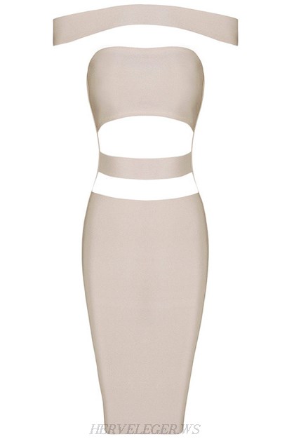 Herve Leger Nude Cutout Panel Bardot Dress