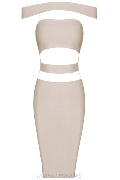 Herve Leger Nude Cutout Panel Bardot Dress