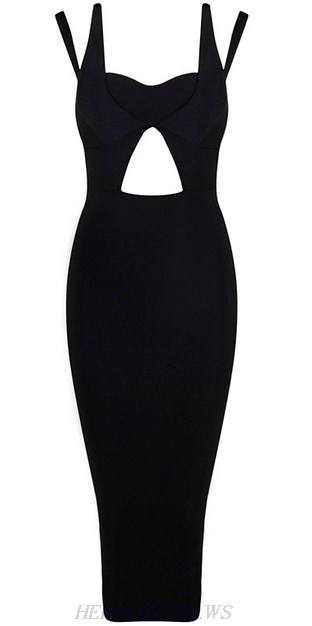 Herve Leger Black Double Strap Cut Out Dress