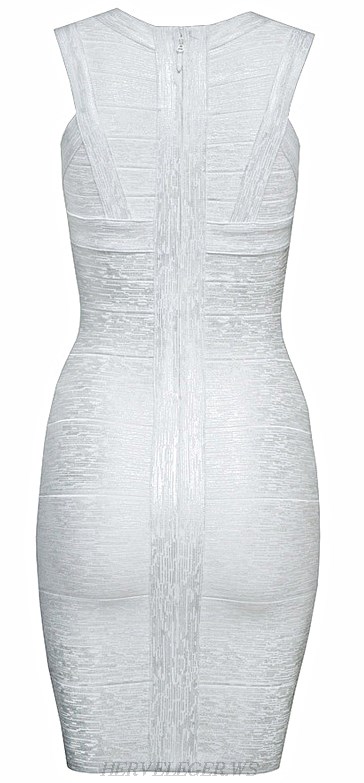 Herve Leger White Empire Woodgrain Print Bandage Dress
