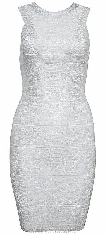 Herve Leger White Empire Woodgrain Print Bandage Dress