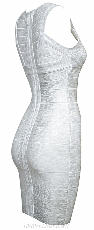 Herve Leger White Empire Woodgrain Print Bandage Dress