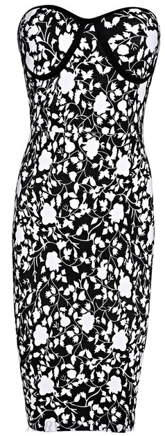 Herve Leger Monochrome Floral Print Bandeau Bandage Dress