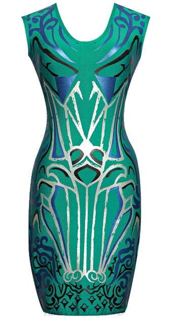 Herve Leger Blue And Silver Foil Print Dress