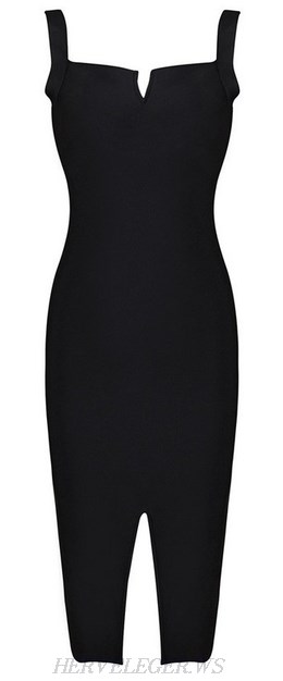 Herve Leger Black Front Slit Bandage Dress