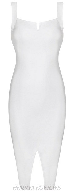 Herve Leger White Front Slit Bandage Dress