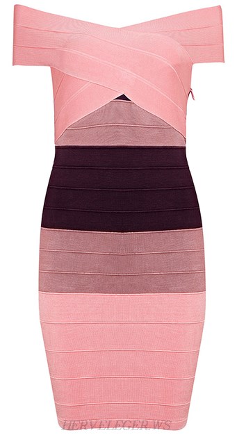 Herve Leger Pink Gradient Bardot Bandage Dress