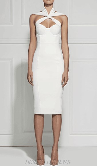 Herve Leger White Halter Bustier Dress