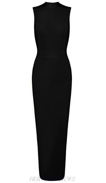 Herve Leger Black High Neck Maxi Gown