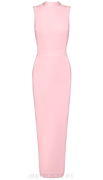 Herve Leger Pink High Neck Maxi Gown