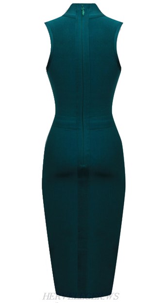 Herve Leger Green High Neck Bandage Dress