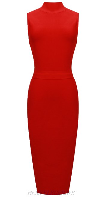 Herve Leger Red High Neck Bandage Dress Herve Leger Red High Neck Bandage Dress