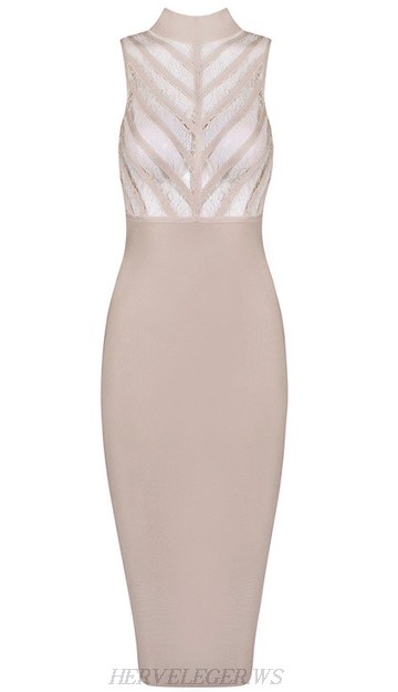 Herve Leger Nude Lace Bandage Dress