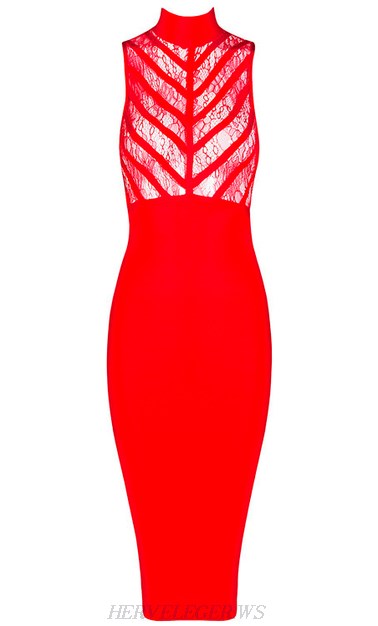 Herve Leger Red Lace Bandage Dress