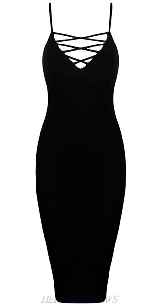 Herve Leger Black Lace Up Bandage Dress Herve Leger Black Lace Up Bandage Dress