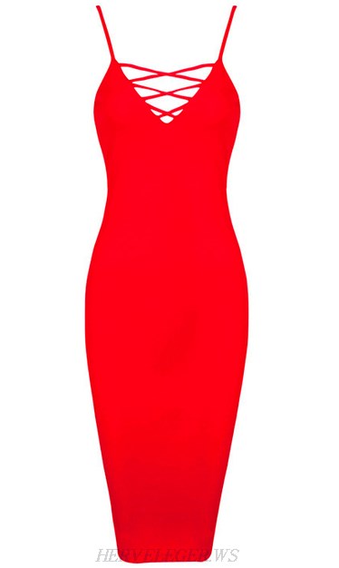 Herve Leger Red Lace Up Bandage Dress Herve Leger Red Lace Up Bandage Dress