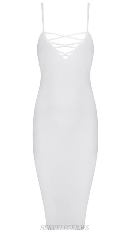 Herve Leger White Lace Up Bandage Dress