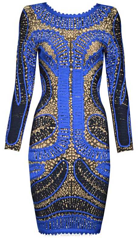 Herve Leger Long Sleeve Geo Print Bandage Dress