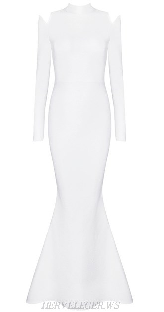 Herve Leger White Long Sleeve Mermaid Gown