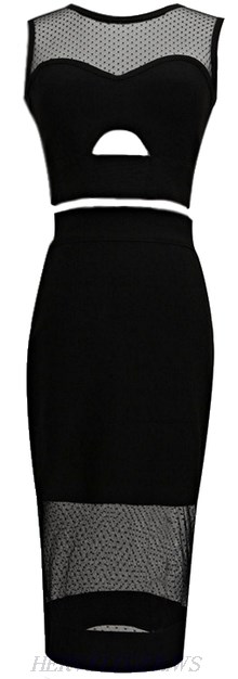 Herve Leger Black Mesh Two Piece Bandage Dress
