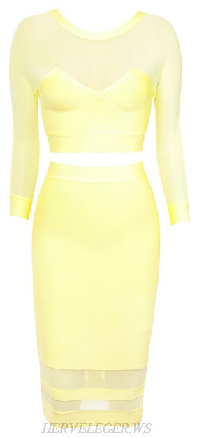 Herve Leger Lemon Mesh Two Piece Bandage Dress Herve Leger Lemon Mesh Two Piece Bandage Dress