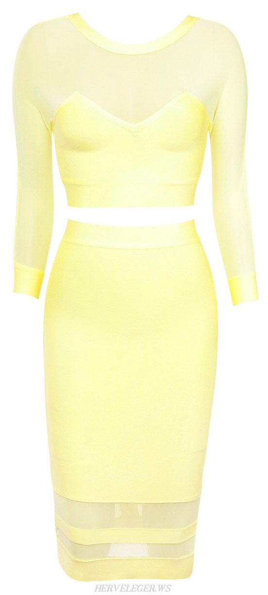 Herve Leger Lemon Mesh Two Piece Bandage Dress