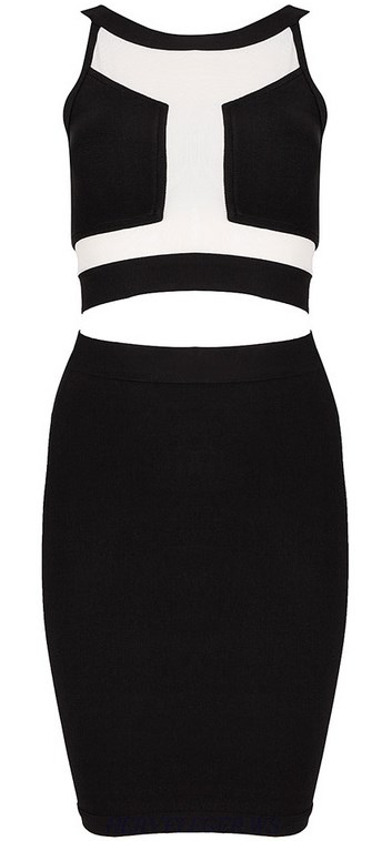 Herve Leger Black Mesh Two Piece Bandage Dress