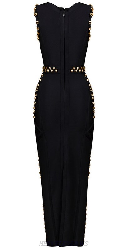 Herve Leger Black Metallic Applique Bandage Gown