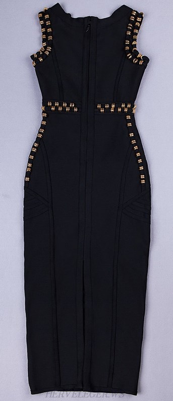 Herve Leger Black Metallic Applique Bandage Gown