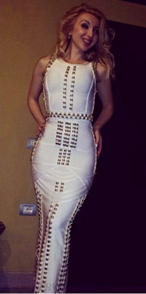 Herve Leger White Metallic Applique Bandage Gown