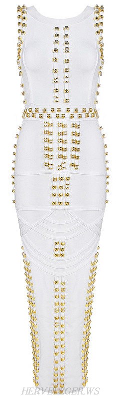 Herve Leger White Metallic Applique Bandage Gown