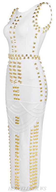 Herve Leger White Metallic Applique Bandage Gown