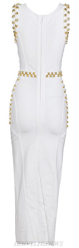 Herve Leger White Metallic Applique Bandage Gown