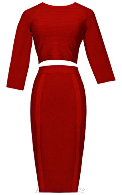 Herve Leger Red Two Piece Bandage Dress