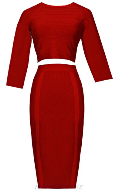 Herve Leger Red Two Piece Bandage Dress Herve Leger Red Two Piece Bandage Dress
