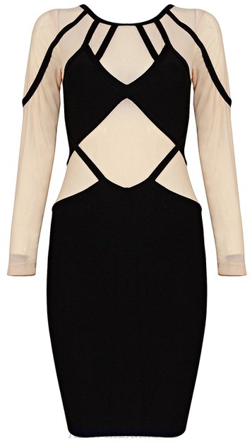 Herve Leger Black Nude Mesh Bandage Dress