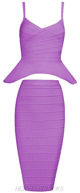 Herve Leger Purple Peplum Two Piece Bandage Dress